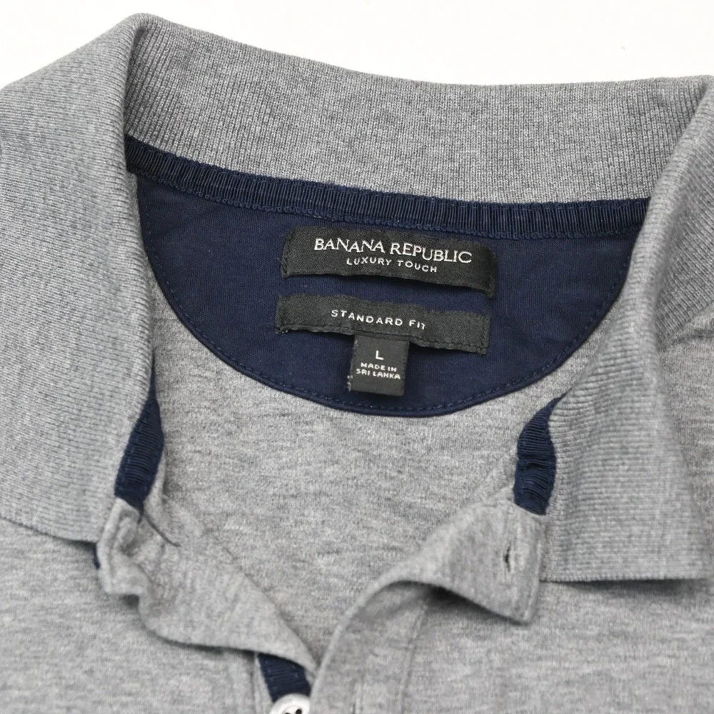 Banana Republic Large L Gray Luxury Touch Standard Fit S/S Soft Mens Polo Shirt